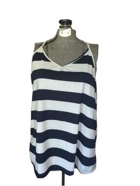 Women's Unbranded Striped Tank Top Size M White Navy Blue